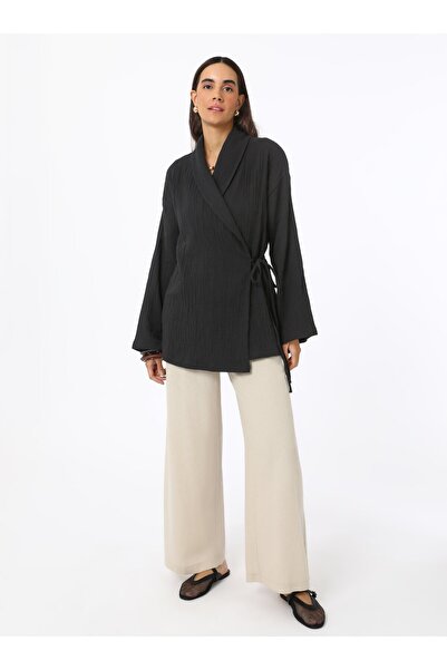 Benin Cotton Muslin Kimono with Tie Detail - Black - Benin