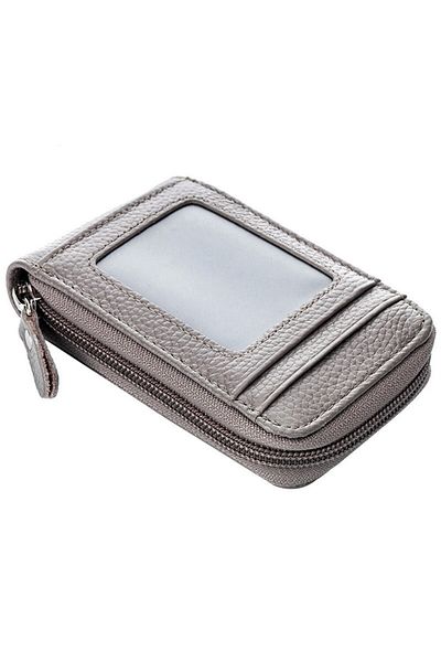 Kemer Dünyası Unisex 11 Compartment Black Zippered Leather Credit Card Holder
