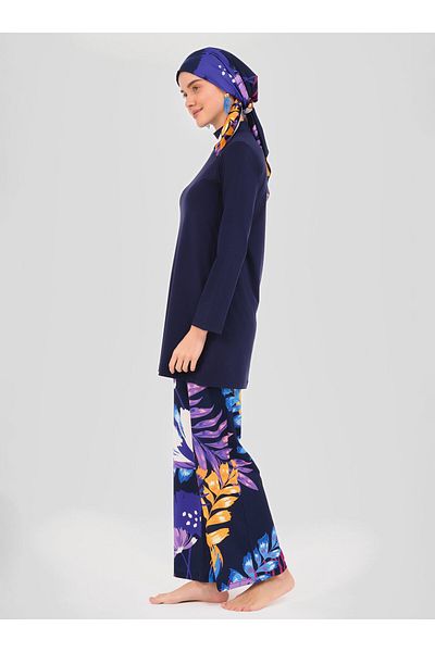 ALFASA Μαγιό με μοτίβο χρυσάνθεμο Battal Hijab - Navy Blue - Alfasa