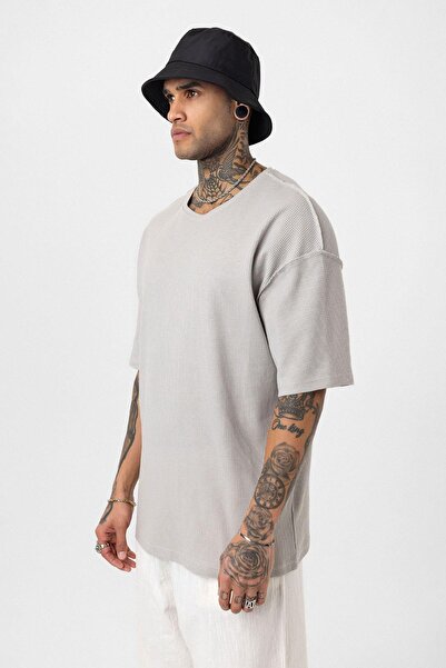 VAMOSCLO Πίσω κείμενο με τύπωμα oversized Πλεκτό μπλουζάκι γκρι