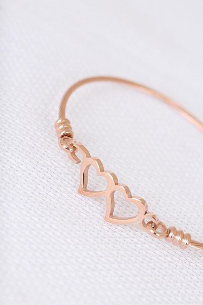 STİLLOVE Rose Steel Double Heart Figured Men's Handcuff Bracelet Sl11539