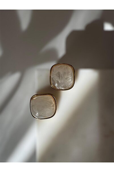 oly aksesuar çelik sedefli düğme model gold küpe