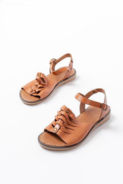 infon shoes creation 205-029 Tan Orthopedic Genuine Leather Women's Sandals