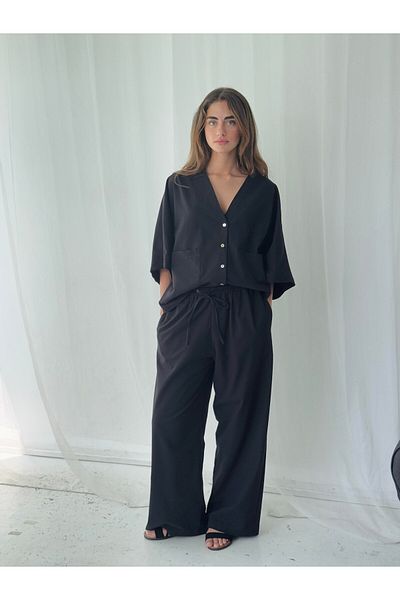 Retrobird Design Linen Trousers Women Black