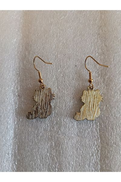 Butik Tülin Authentic Gold Metal White Enamel Tiny Heart Kitten Dangle Earrings 3.8X1Cm Made in Thailand