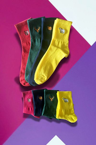 AYDK Cute Animal Embroidered Cotton Winter Summer Patterned 4 Color Socket Socks Set