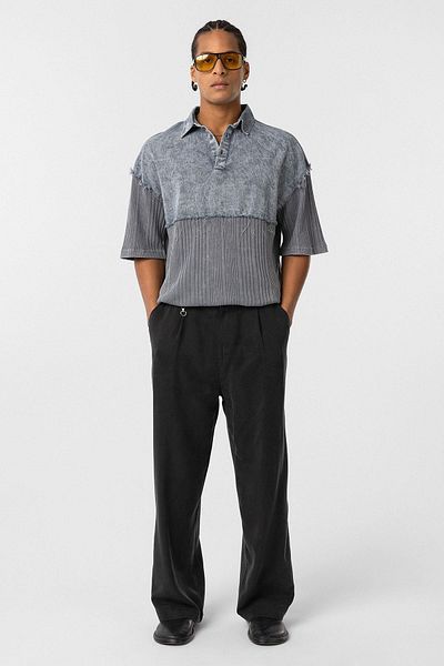VAMOSCLO Washable Oversize Polo Neck T-Shirt Gray