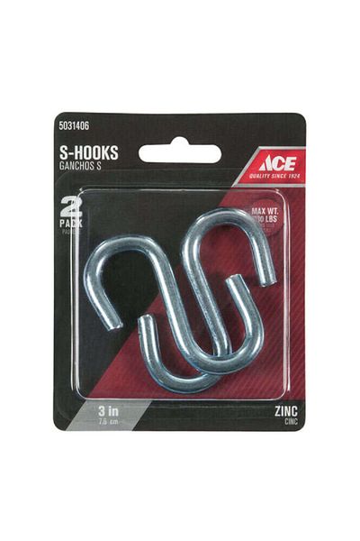 ACE 2-Piece Zinc Plated Corrosion Resistant Steel S-Hook Silver 3inch