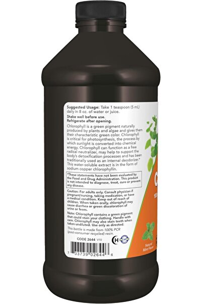 Now Foods Liquid Chlorophyll Mint Flavor 16 oz (473 ml) 90 Servings