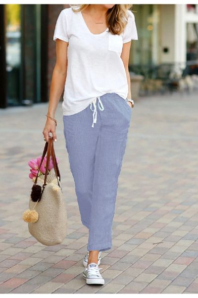 night blue Pantaloni casual de vară-liliac2