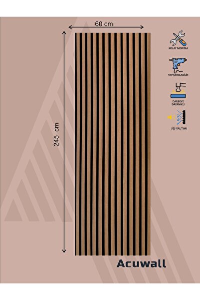 Acuwall Akustik Duvar Paneli-Vega Serisi-60cm*245cm-Ceviz-3mm Keçe+6mm Ahşap ...