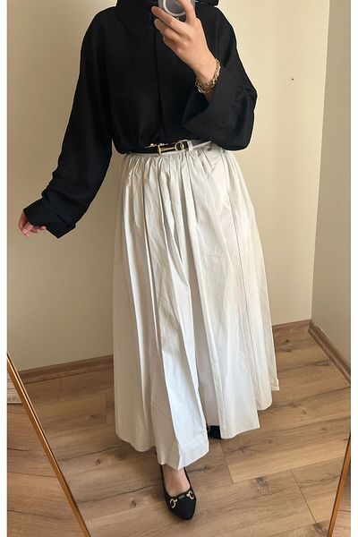 Butik Belted Poplin Pleated Skirt