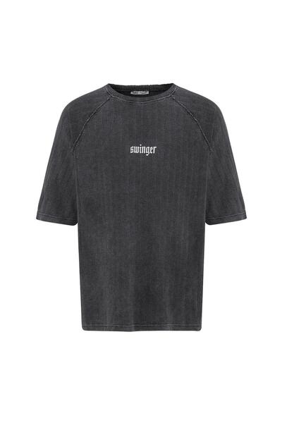 VAMOSCLO Πλένεται oversized με τύπωμα Πλεκτό μπλουζάκι μαύρο