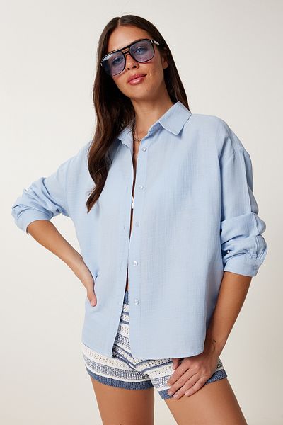 Lovelyİstanbul Cămașă oversize de muselină SKY BLUE LRG0027