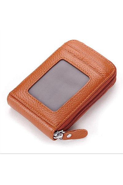 Kemer Dünyası Unisex 11 Compartment Black Zippered Leather Credit Card Holder