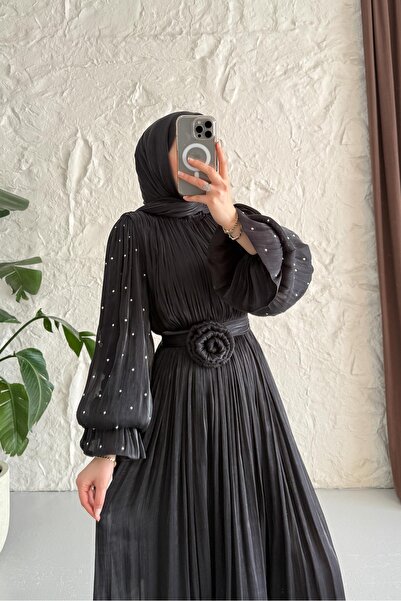 Rimel Moda فستان ماريا ساتان ستون باللون الأسود