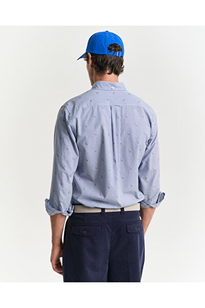 Gant Erkek Lacivert Regular Fit Düğmeli Yaka Çizgili Gömlek
