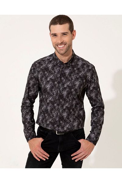 Pierre Cardin Черна риза с дълъг ръкав Slim Fit