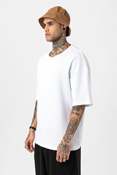 VAMOSCLO Πίσω κείμενο με τύπωμα oversized Πλεκτό μπλουζάκι Λευκό