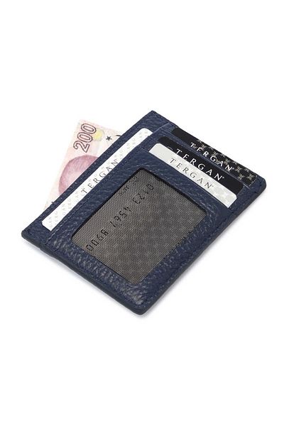 Tergan Navy Blue Leather Unisex Credit Card Holder - S1Kk00001676-U8F
