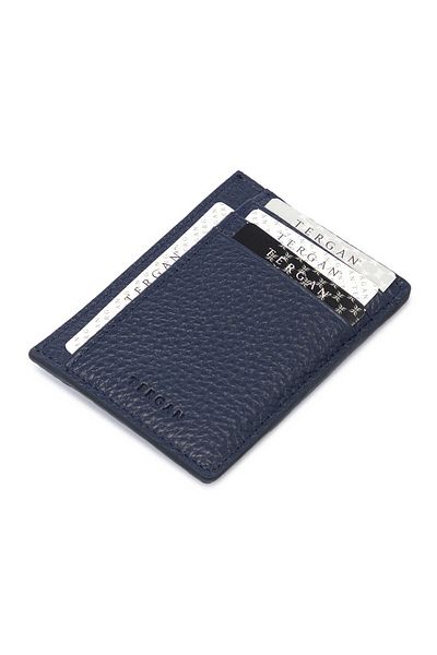 Tergan Navy Blue Leather Unisex Credit Card Holder - S1Kk00001676-U8F