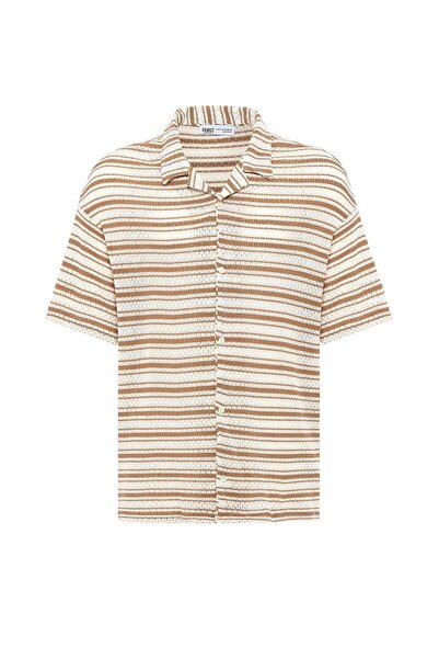 VAMOSCLO oversized Ριγέ πλεκτό μπλουζάκι Camel