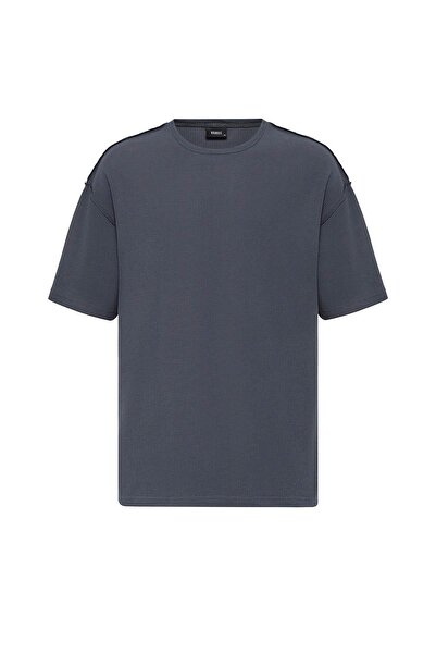 VAMOSCLO Πίσω κείμενο με τύπωμα oversized Πλεκτό μπλουζάκι καπνιστό