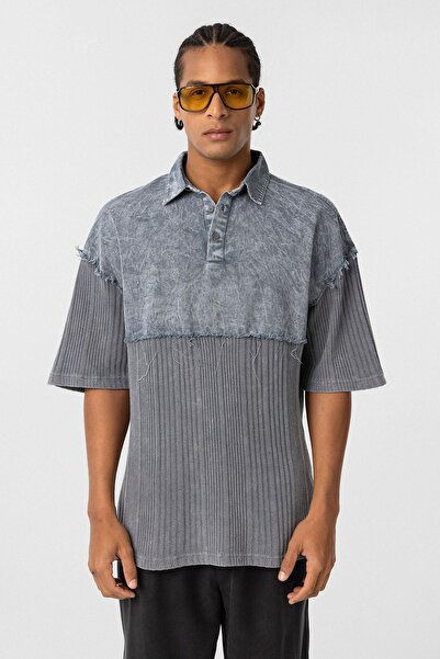 VAMOSCLO Πλενόμενο μπλουζάκι με λαιμόκοψη oversized γκρι