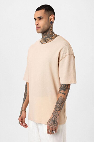 VAMOSCLO Πίσω κείμενο με τύπωμα oversized Πλεκτό μπλουζάκι μπεζ