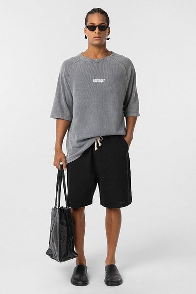 VAMOSCLO Washable Oversize Printed Knitwear T-Shirt Gray