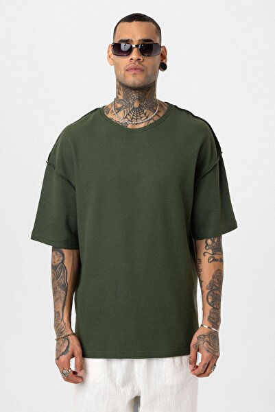 VAMOSCLO Πίσω κείμενο με τύπωμα oversized Πλεκτό μπλουζάκι Χακί