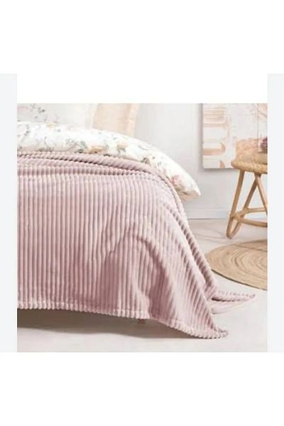 YÜNTEKS Aksu İpeksoft Ribbed Double Blanket, Powder