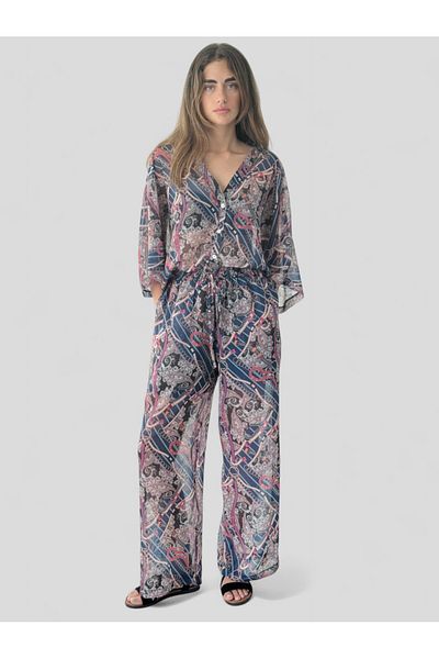 Retrobird Design Shorts Lined Chiffon Trousers Women Plum