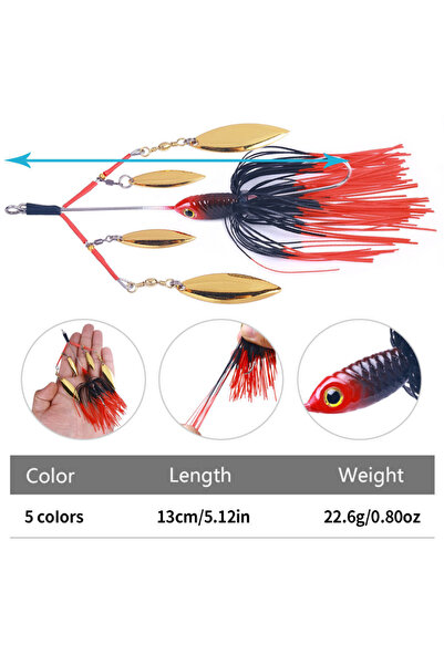 FishEdge Spinnerbait with 4 rotating blades, FishEdge, for pike, catfish, etc. length 15 cm, 23 grams, red