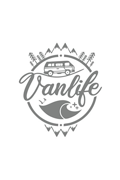 Reysa Tasarım ملصق Vanlife Caravan مقاس 17 × 17 سم باللون الرمادي