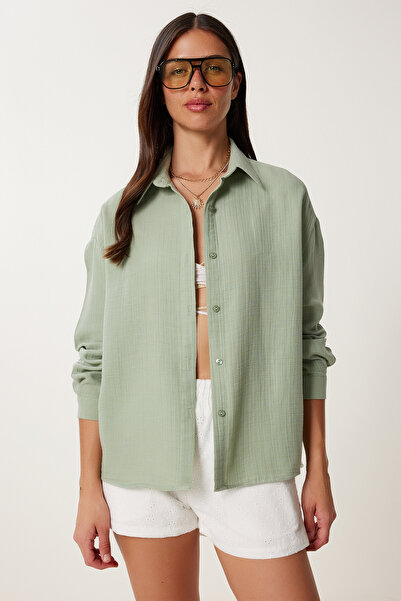 Lovelyİstanbul Oversize Μουσελίνα Πουκάμισο CAGLA GREEN LRG0027