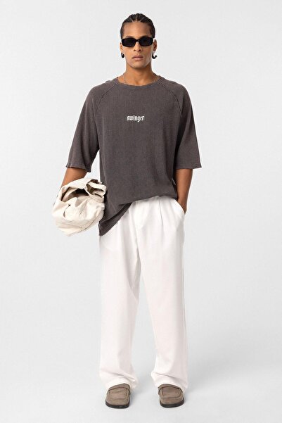 VAMOSCLO Πλένεται oversized με τύπωμα Πλεκτό μπλουζάκι καφέ