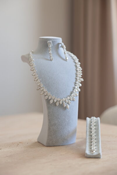 Fashion'Ss Zirkon Taşlı Bridal Set, Kolye Seti, Zirkon Takı Seti, Gelin Takısı