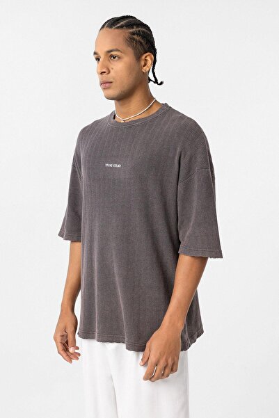 VAMOSCLO Πλενόμενο μπλουζάκι Back με τύπωμα oversized καφέ