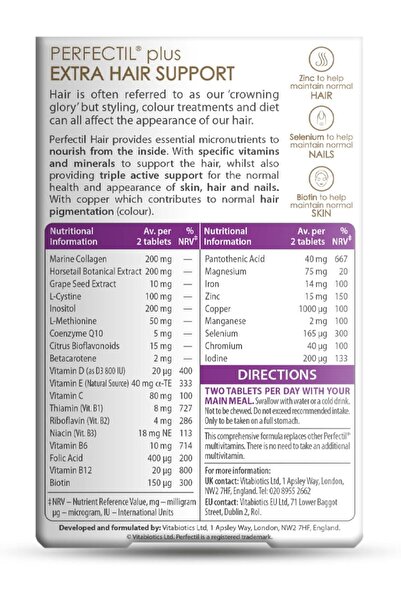 Perfectil Vitabiotics Plus Hair, 60 Tablets