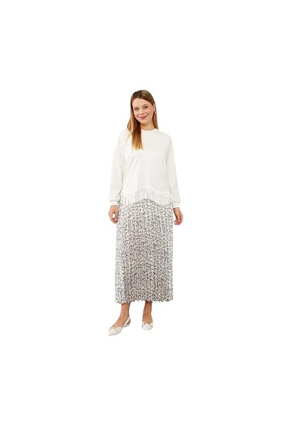 Levidor Women's Beige Pleated Detailed Skirt Suit 130012