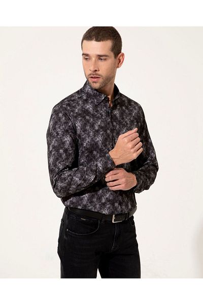 Pierre Cardin Черна риза с дълъг ръкав Slim Fit