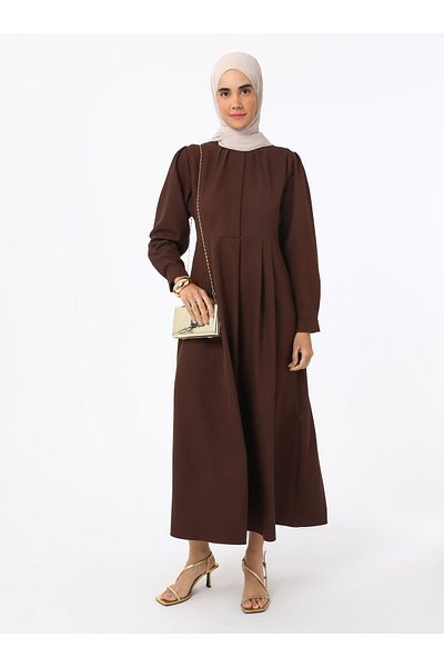 Refka Φόρεμα Hijab από ύφασμα κρεπ με λεπτομέρεια μπαταρίας - Καφέ - Refka