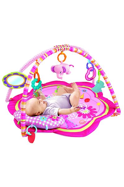 Factory Price - Wild Life Printed Activity Play Gym With Soft Neck Pillow And Removable Toys - Pink