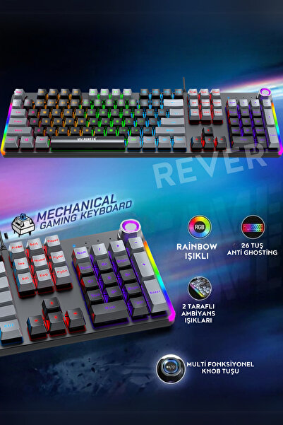 Rever HUNTER Blue Switch Mekanik Gaming Oyuncu Klavyesi Rainbow 15 Farklı Mod...
