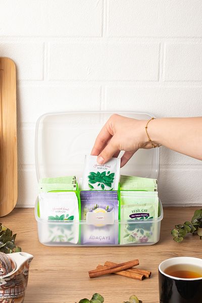 Porsima 1178 6 Compartment Tea Box with Lid-Multi-Purpose Jewelry Accessories Organizer Sachet Herbal Tea Storage Container