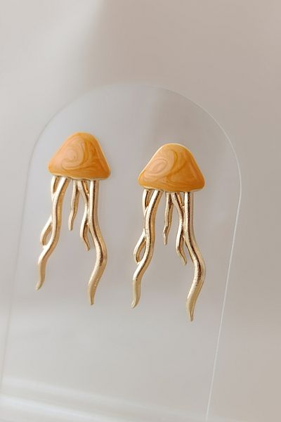 COSİTA Orange Gold Filled Mine Colored Jellyfish Summer Trend Earrings