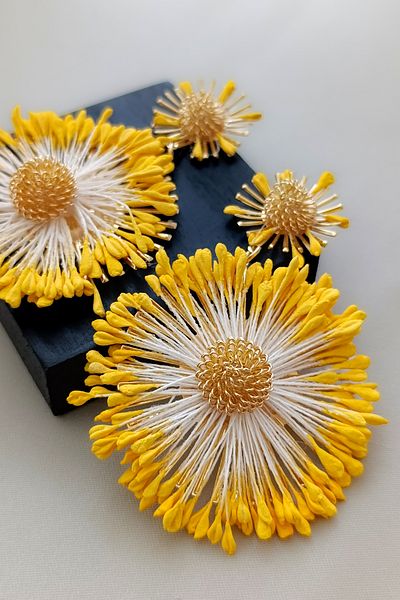 COSİTA Yellow Gold Summer Dress Combination Large Size Flower Figure Tassel Salad Earrings