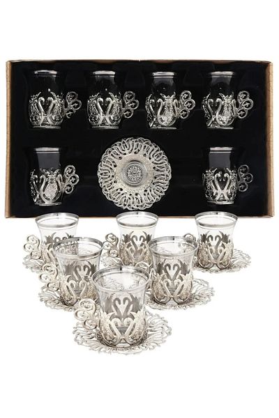 AiroBazar Ottoman Motif Tea Set 6 Pieces |   Turkish Tea Cup Presentation Set with Spoon Traditional