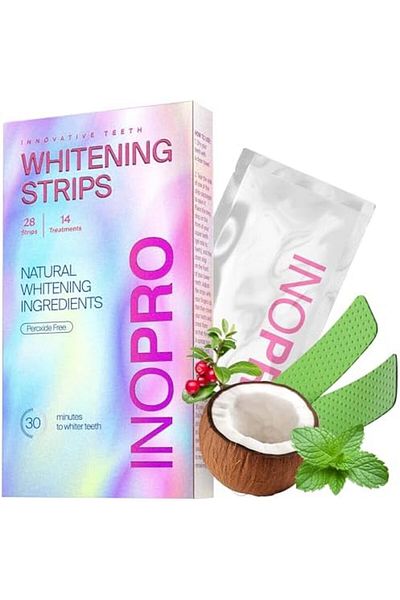 Whitening InoPro Teeth Whitening Strips 14 Treatments Kit - Teeth Whitener, Peroxide Free, Enamel Safe Green W